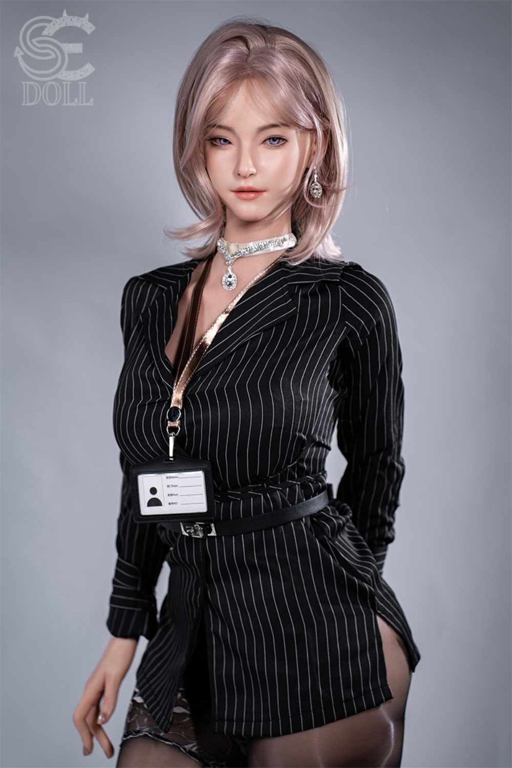 SEDOLL T160 cm C Aya Series Silicone - Shion.B wearing a striped office attire while standing.
