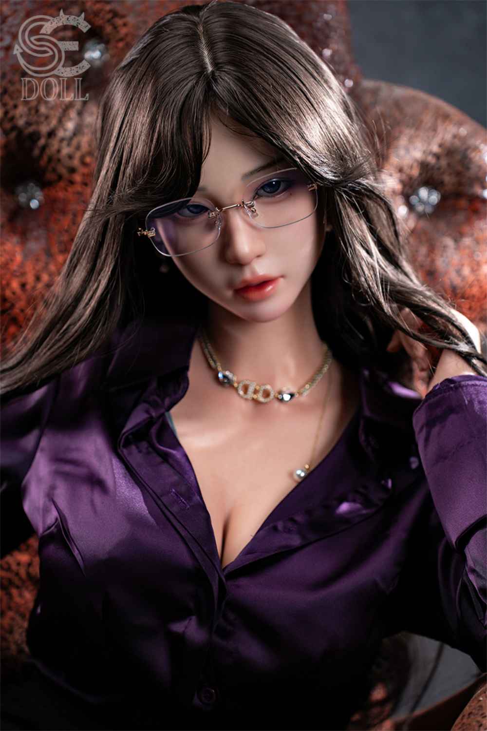 SEDOLL T161 cm C Aya Series Silicone - Sena.A wearing a purple satin shirt with a decorative background