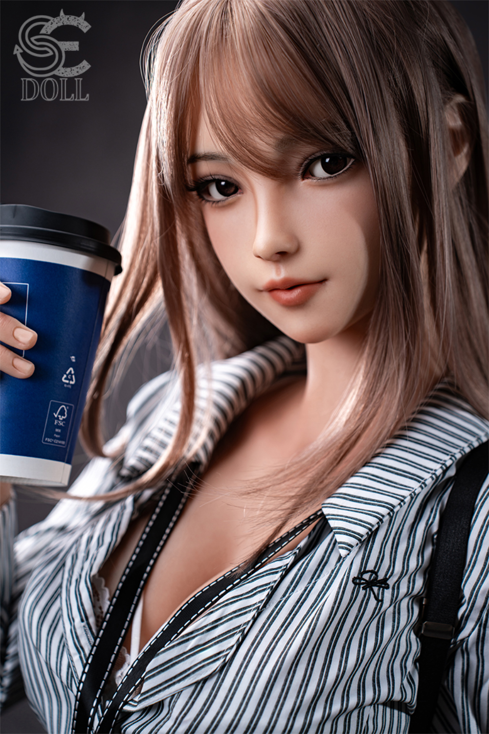 Realistic SEDOLL T161 cm C Aya Series Silicone - Yuuki.K holding a coffee cup with office attire.