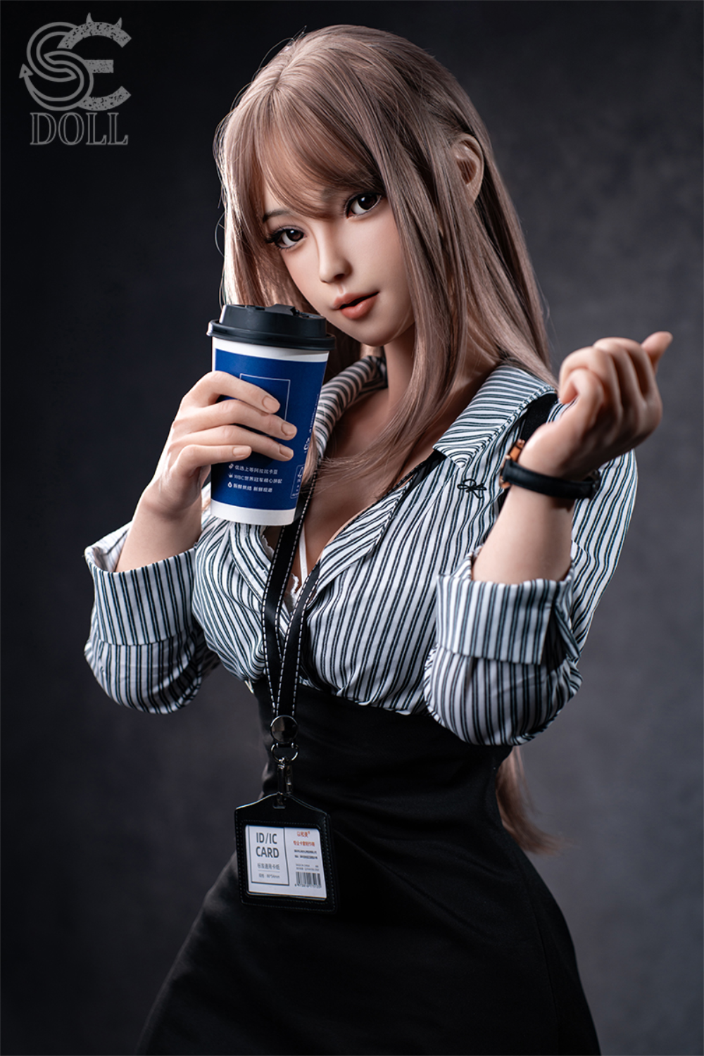 SEDOLL T161 cm C Aya Series Silicone - Yuuki.K holding a coffee cup while wearing an office attire.