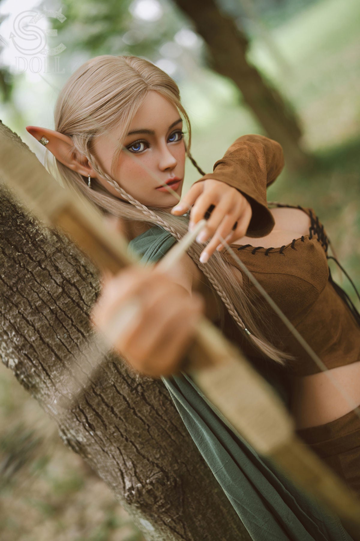 SEDOLL T161 cm C Silicone Pro - Lita leaning forward in elf attire outdoors
