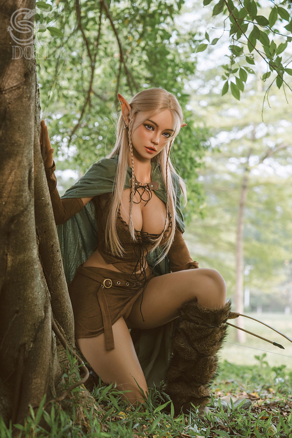 SEDOLL T161 cm C Silicone Pro - Lita seated in woodland in elf cosplay
