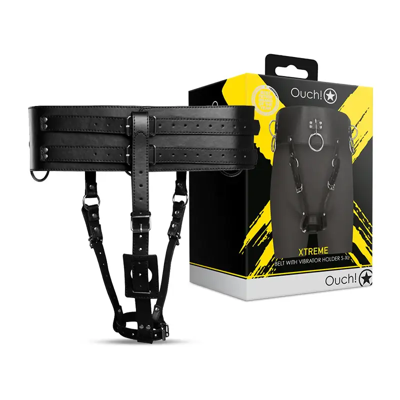 SHOTS Ouch! Belt with Vibrator Holder black adjustable wearable adult toy for hands-free play Singapore
