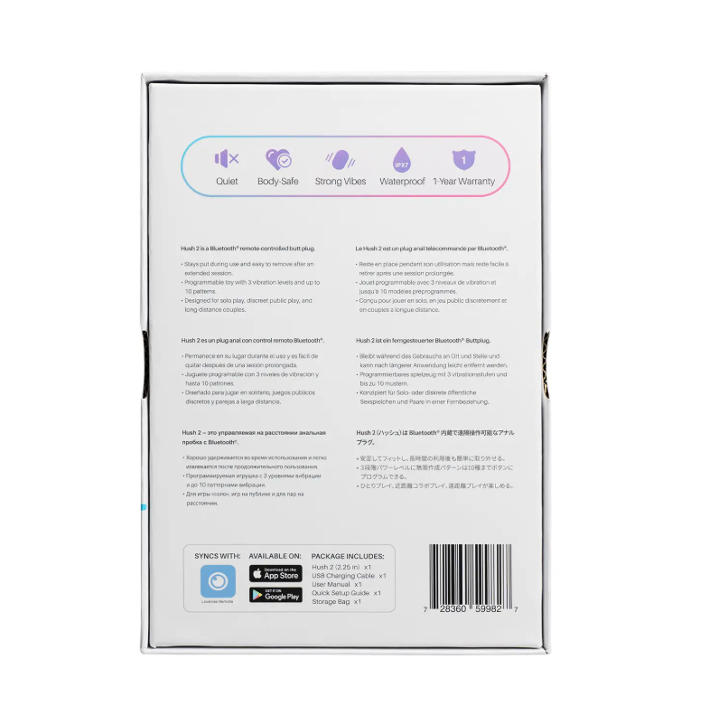 Lovense - Hush 2 (2.25 in) - Bluetooth Remote-Controlled Butt Plug - L