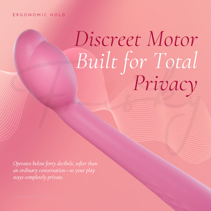 Silk Curve: vibrator on a pink backdrop, highlighting its quiet motor for discreet use
