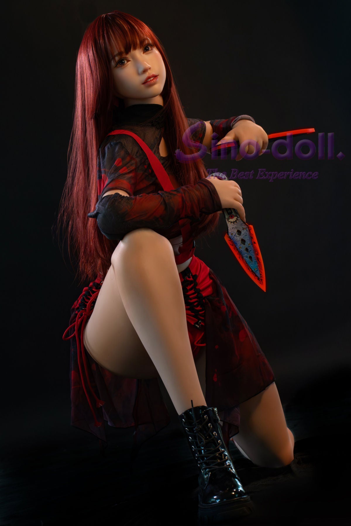 Sino Doll Pro Soft Max 167 cm Platinum Silicone - Linqiu with red hair and a sword.