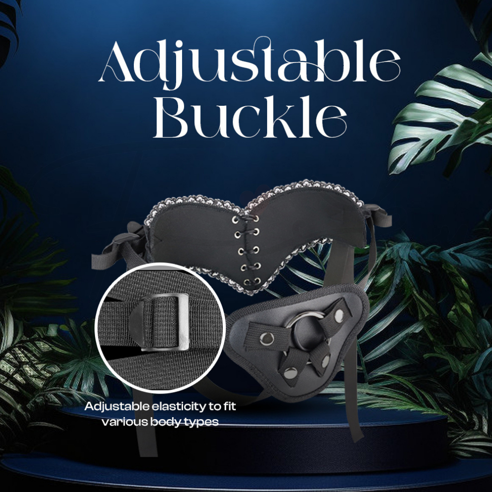 Harness buckle detail showing adjustable straps for customizable and secure fit