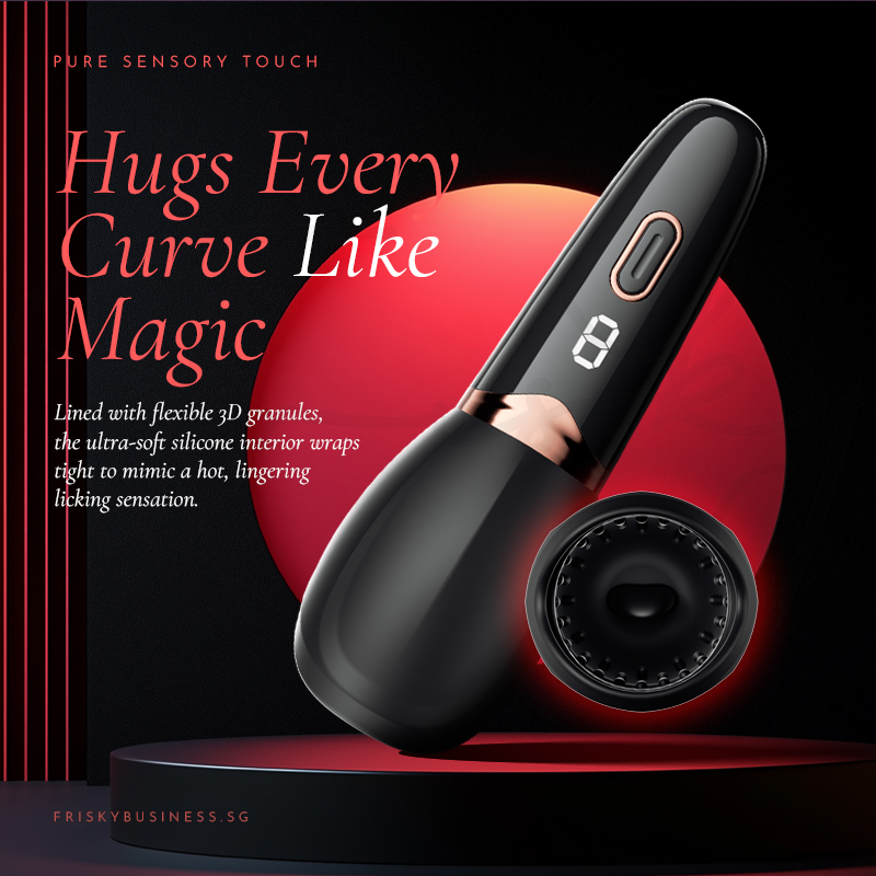 Stroker paired with a curved silhouette illustration on a red backdrop
