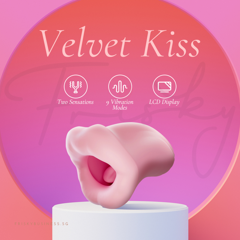 Velvet Kiss displayed on a pedestal against a pink gradient background