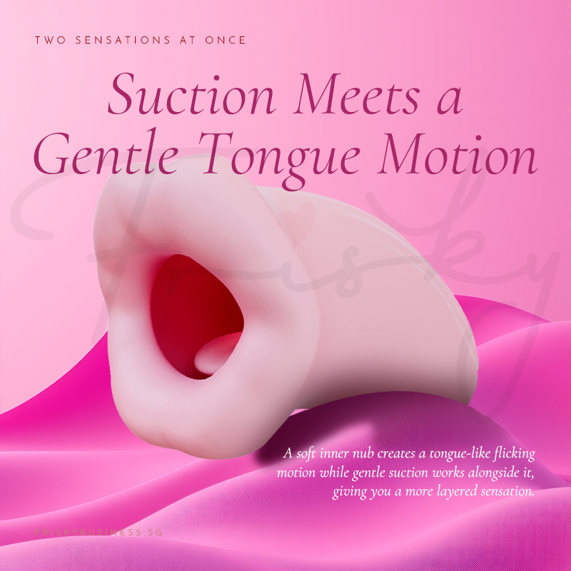 Close-up of the tongue-shaped opening against a pink backdrop