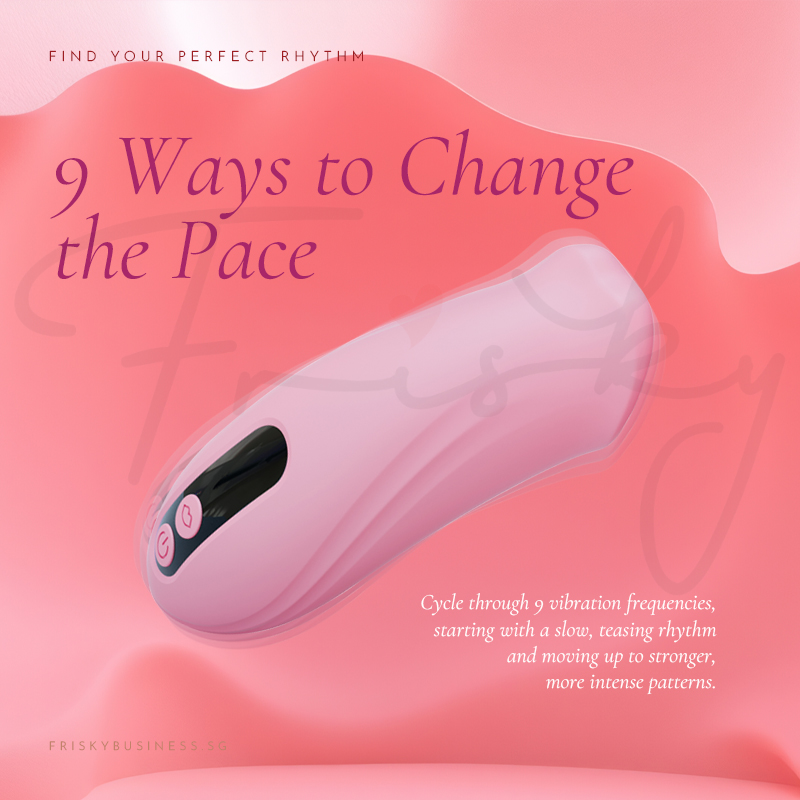 Stimulator shown beside a nine-pattern indicator on a pink background