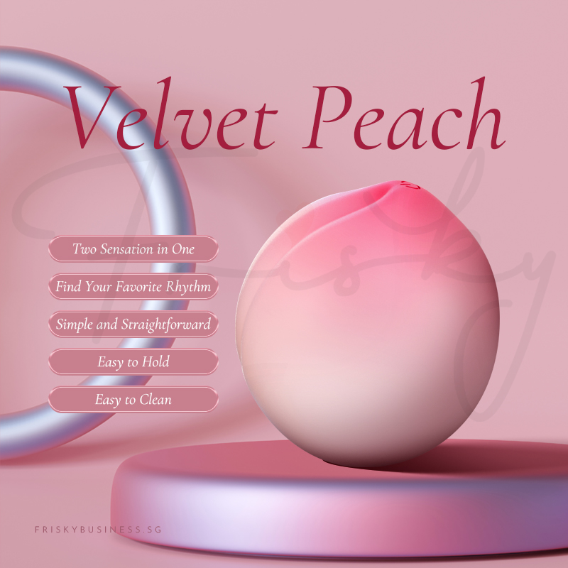 Velvet Peach displayed on a pedestal beside a charging cable on a pink background