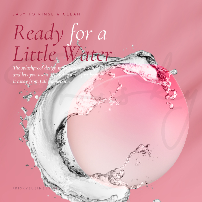 Stimulator shown with a water splash on a pink background