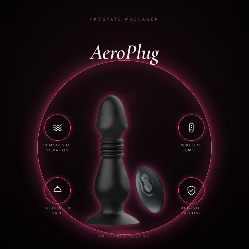 Ridged anal plug displayed within a glowing pink circular frame on a dark background