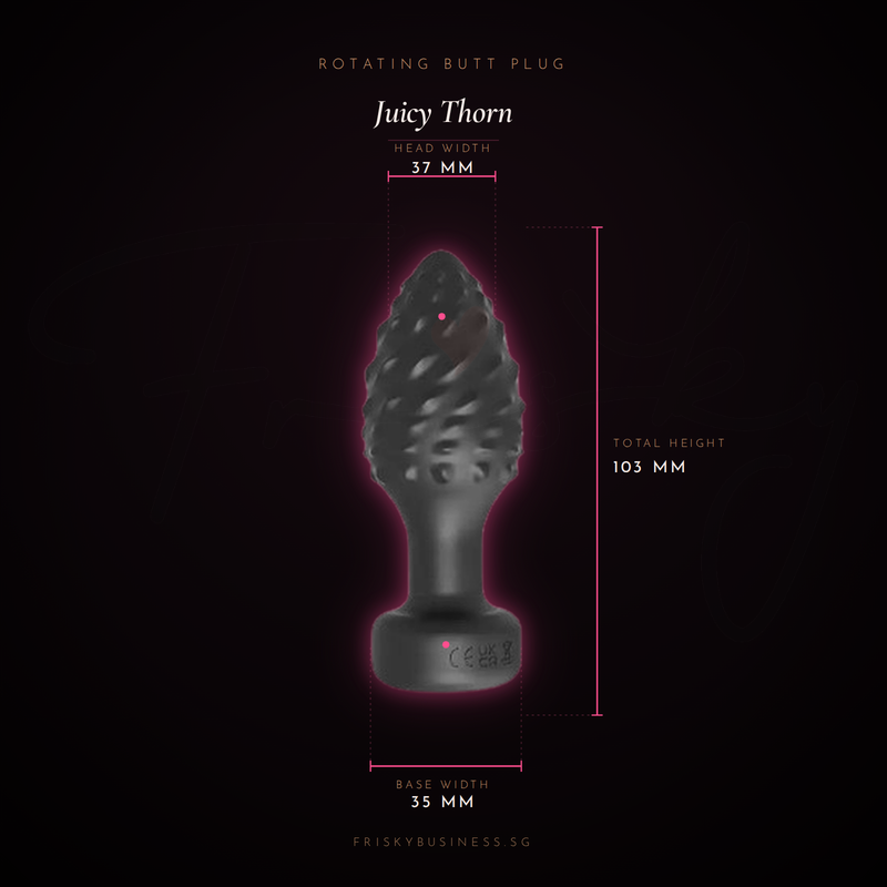 Juicy Thorn plug shown against a dark background with a size marking