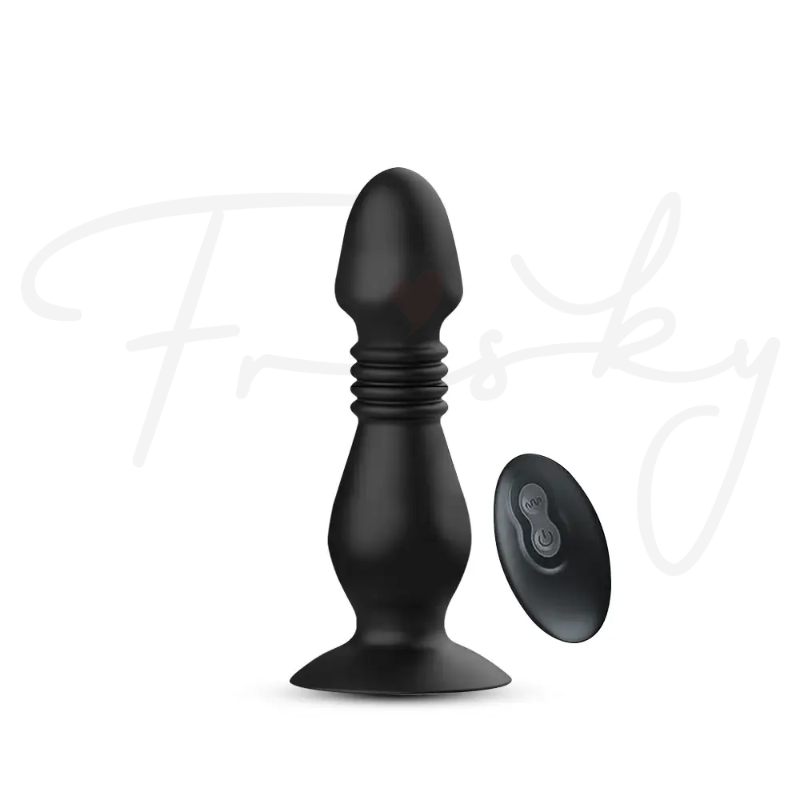 Black ridged anal plug (AeroPlug) shown upright on a white background