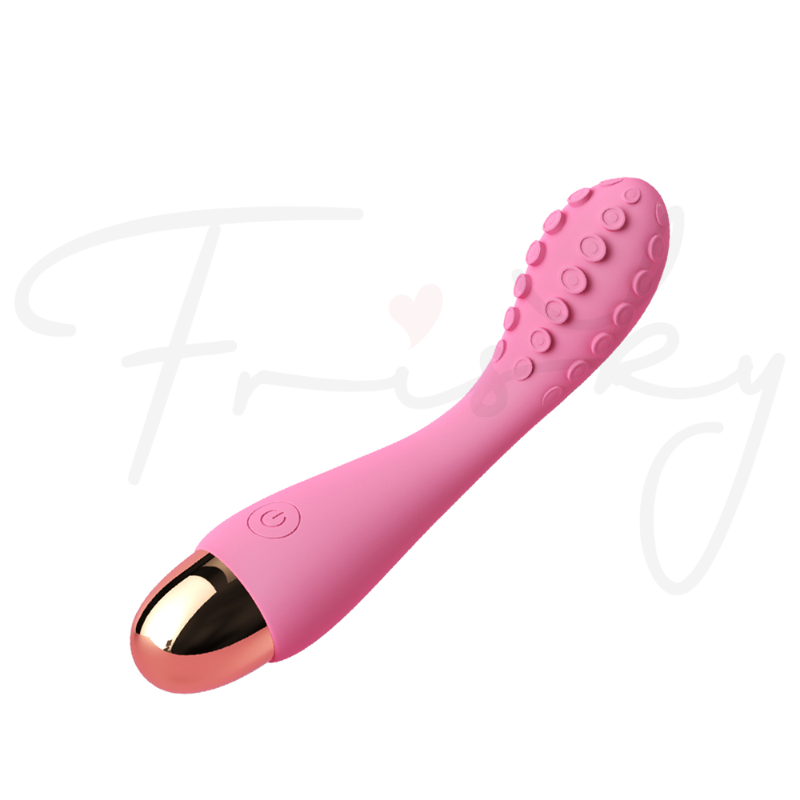 Pink ridged G-spot vibrator shown on a plain white background