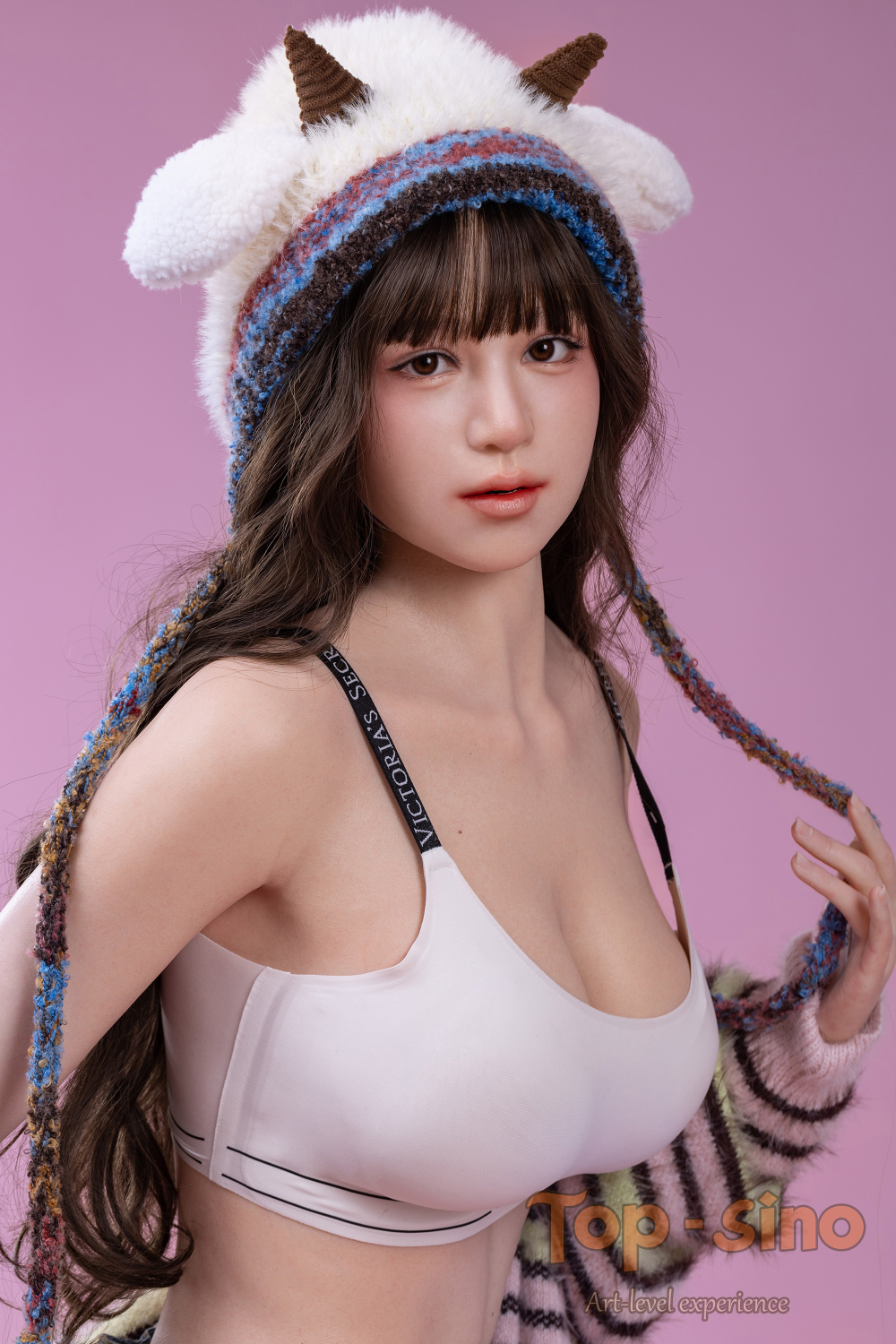 Top Sino 167 cm Platinum Silicone Recreated Series - Miju (RRS+) wearing a white hat with animal ears.