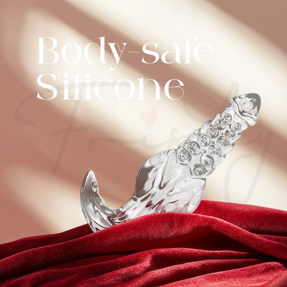 Close-up of smooth transparent silicone material emphasizing body-safe and soft texture