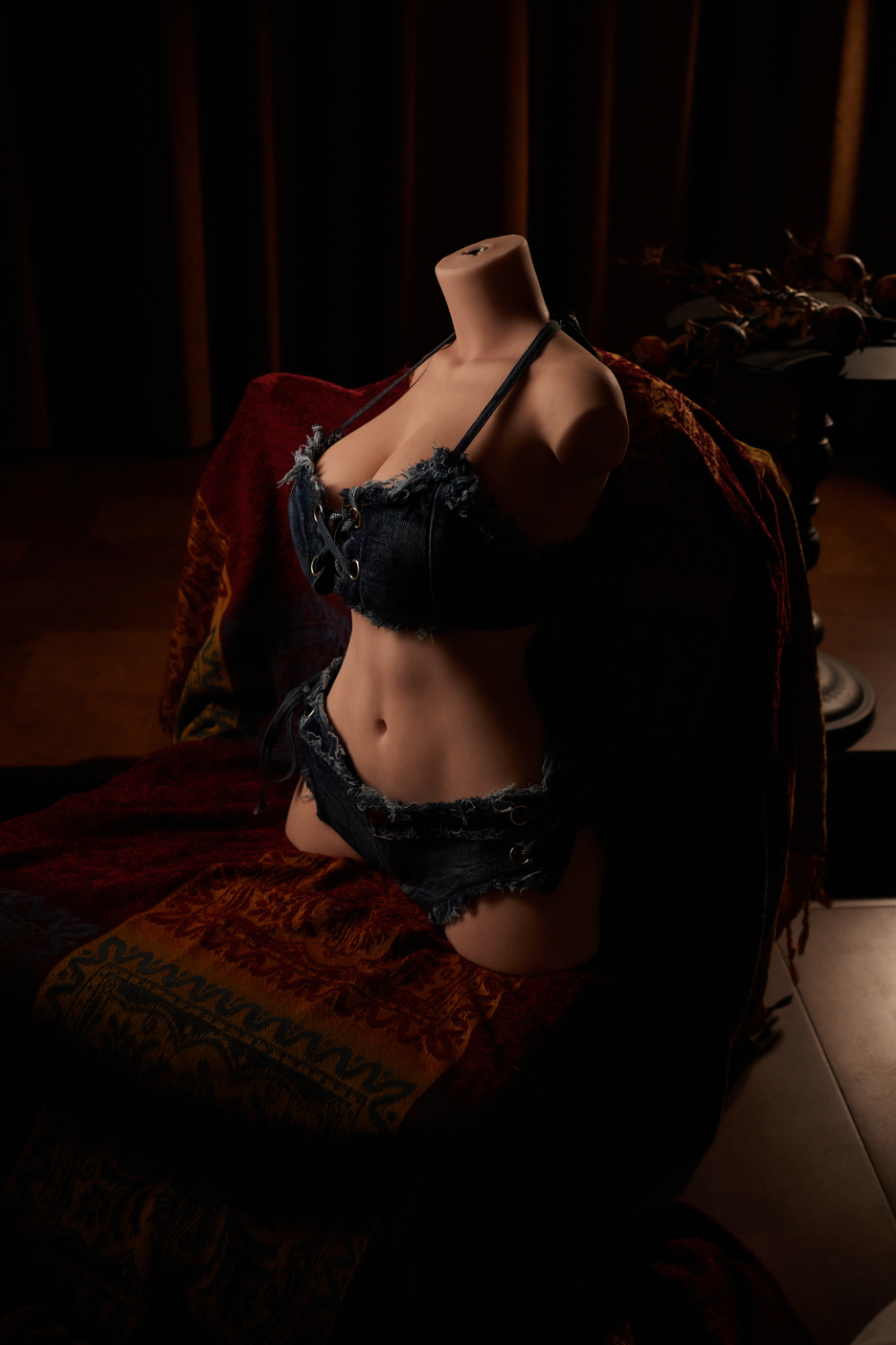 CLIMAX DOLL - ULW 662# Silicone Torso wearing black lace lingerie on a dark background