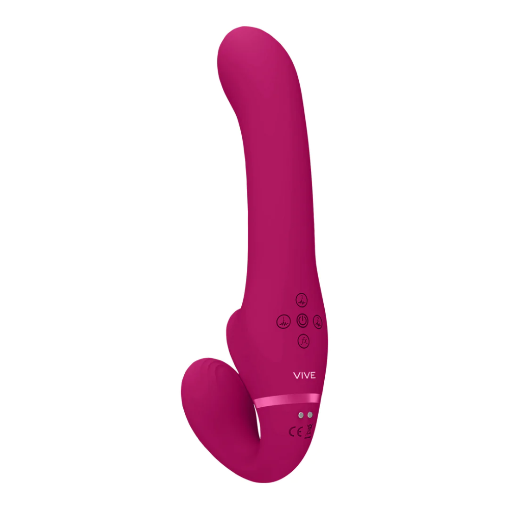 SHOTS - Ai Dual Vibrating & Air Wave Tickler Strapless Strap On - Pink