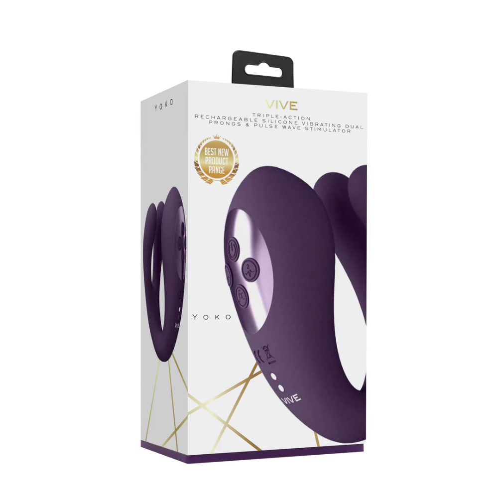 SHOTS - Yoko Triple Action Vibrator Dual Prongs with Clitoral Pulse Wave - Purple