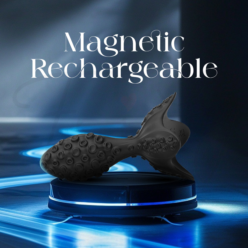 Magnetic rechargeable feature displayed with modern charging base and sleek design