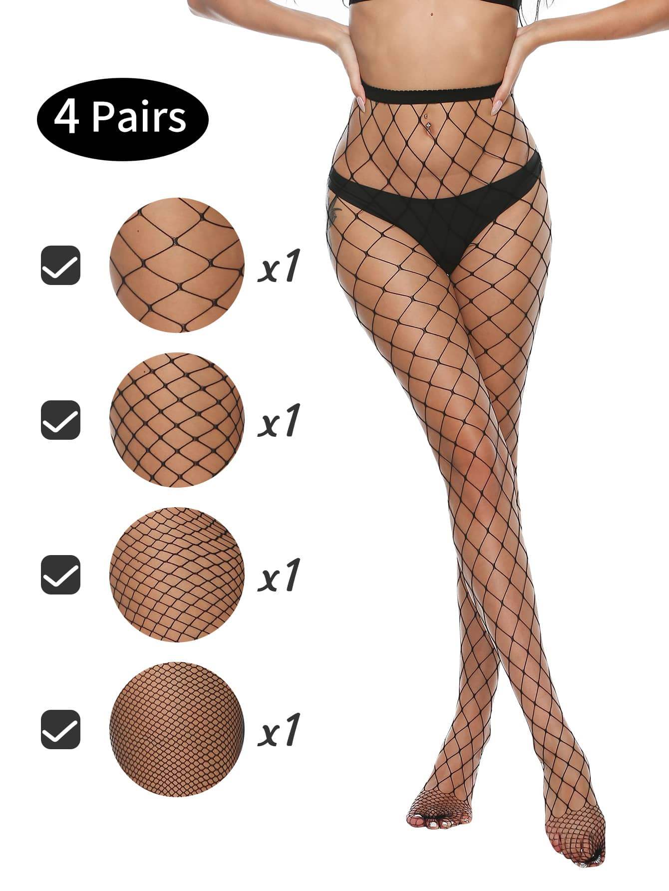 Stockings - 4 in 1 Black Fishnet Pantyhose Stockings - Frisky Business Adult Sex Toys Shop