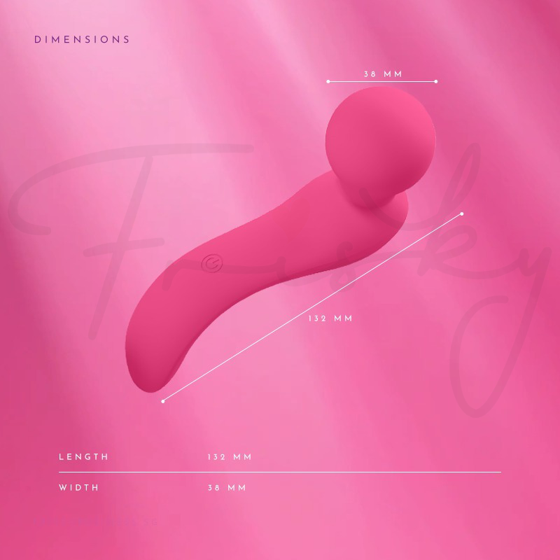 Curved wand vibrator shown against a soft pink background.