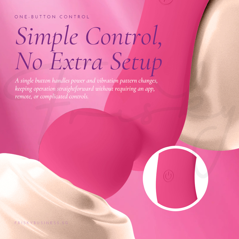 Vibrator shown beside its single control button on a pink background.