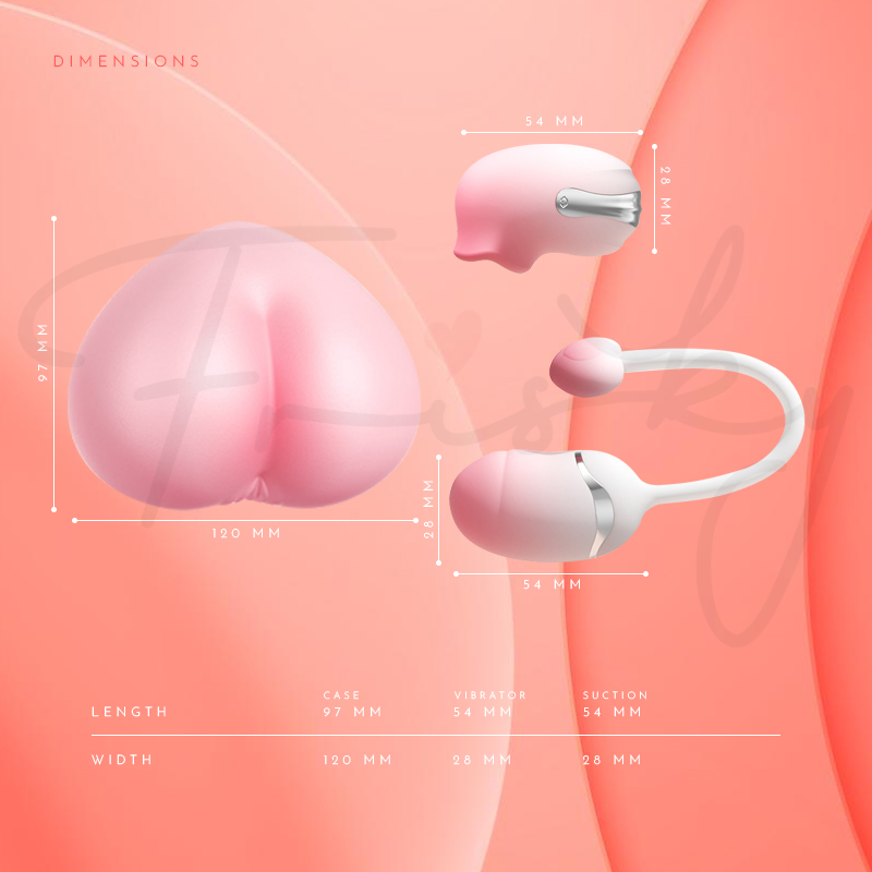Heart-shaped case and stimulator shown against a blush pink background.