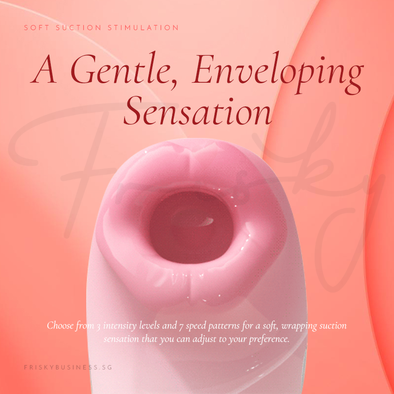 Close-up of the lip-shaped stimulator's petal-textured opening.