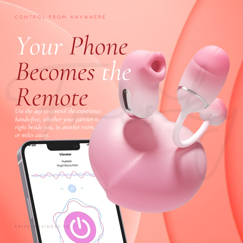 Stimulator paired with a smartphone displaying the companion app.