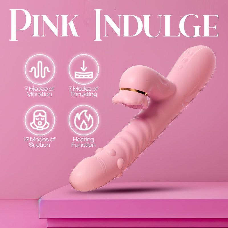 Pink Indulge - Thrusting Dual Vibrator with Suction