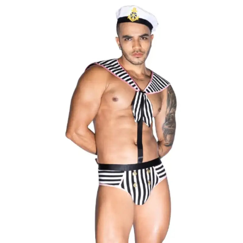 Gentsuit - 2 Pcs Seaman Stripped Sexy Costume with Hat - Frisky Business Adult Sex Toys Shop