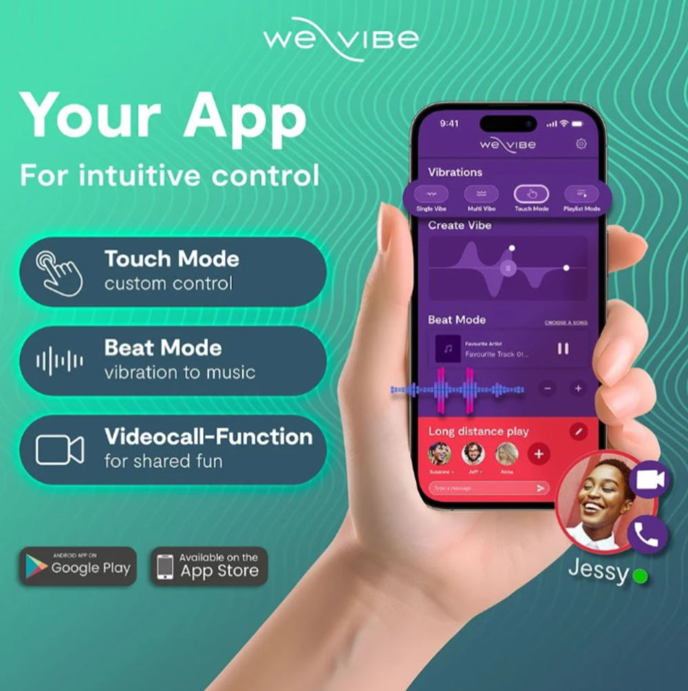 We-Vibe app features showing remote control and custom vibration modes