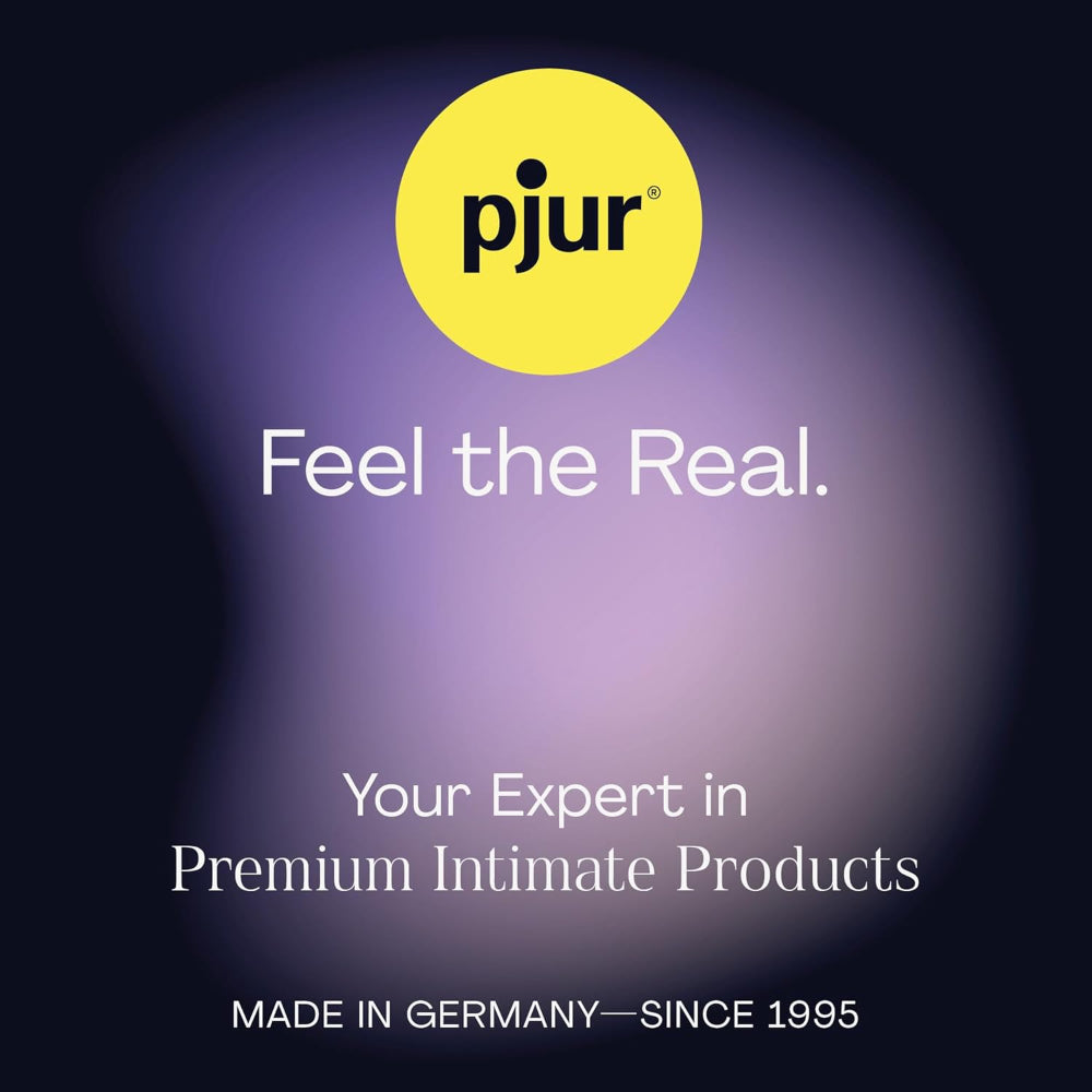 Pjur lubricant branding graphic featuring premium intimate care product presentation.