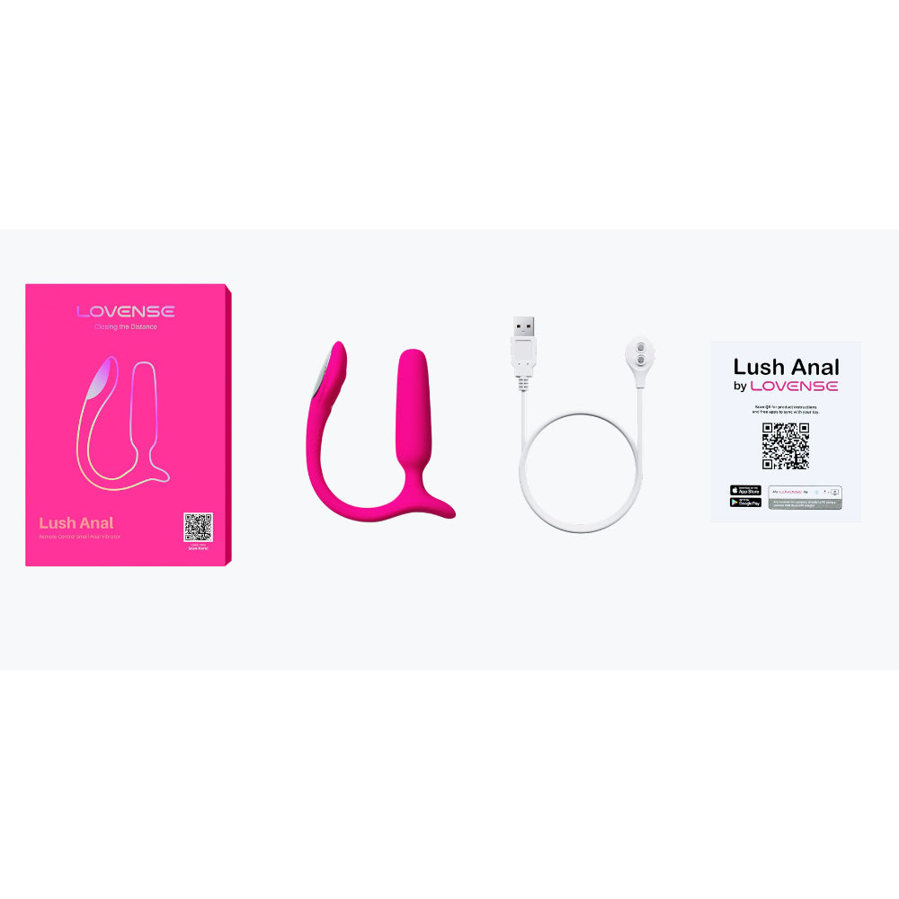 Lovense Lush Anal vibrator packaging contents including toy and accessories