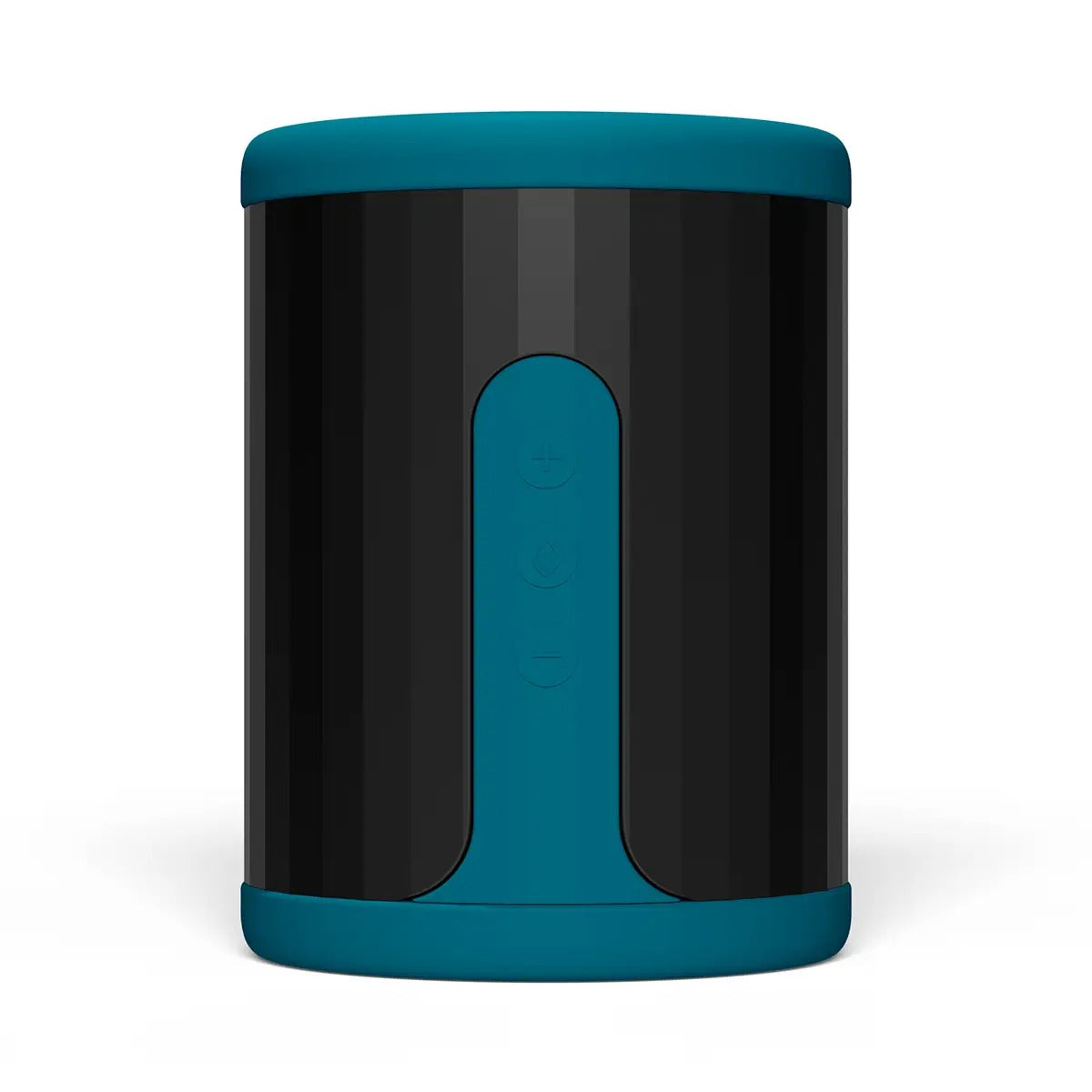 Front view of the Lelo F2S showing its ergonomic black-and-blue cylindrical design.