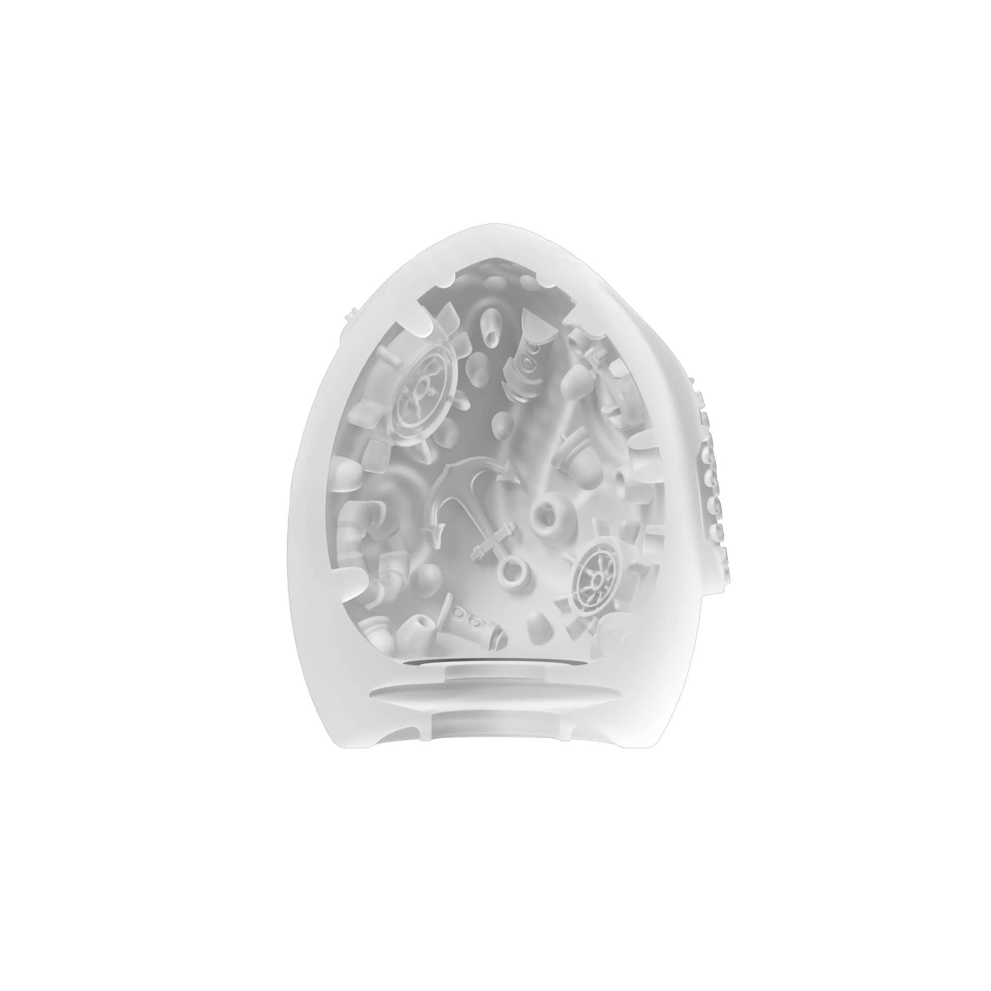 Clear silicone ring with intricate design on a white background