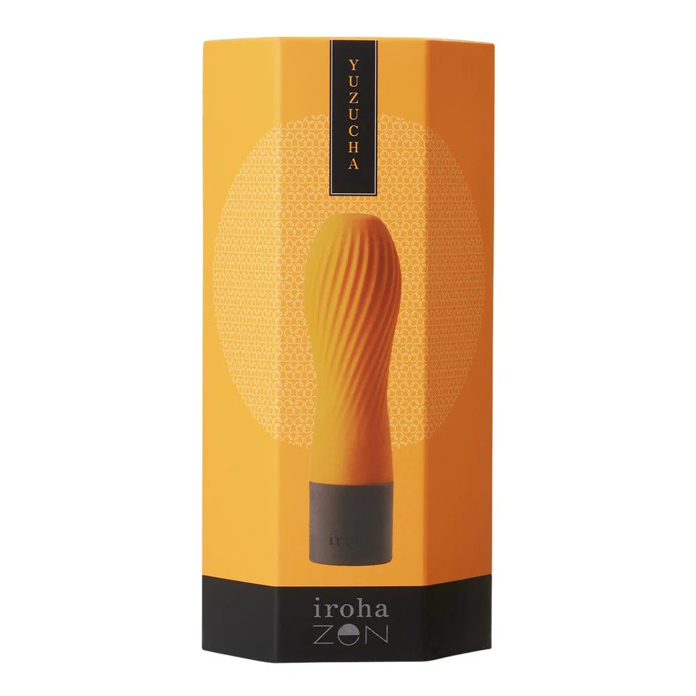 Yuzucha iroha Zen adult novelty massager in its original orange and black packaging, shown against a plain white background.