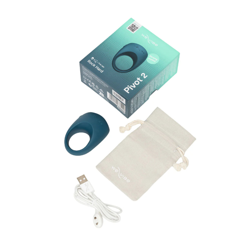 We-Vibe Pivot 2 box contents including ring, charger, and user guide