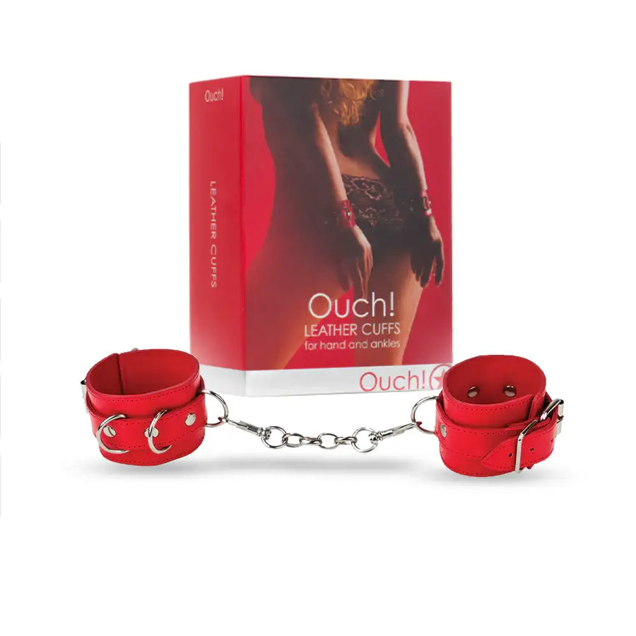 SHOTS Ouch! Leather Cuffs Red durable adjustable leather wrist restraints for secure adult play Singapore