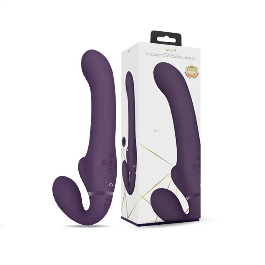 SHOTS Ai Dual Vibrating & Air Wave Tickler Strapless Strap On Purple dual motor design with interactive vibration and air pulse adult toy Singapore