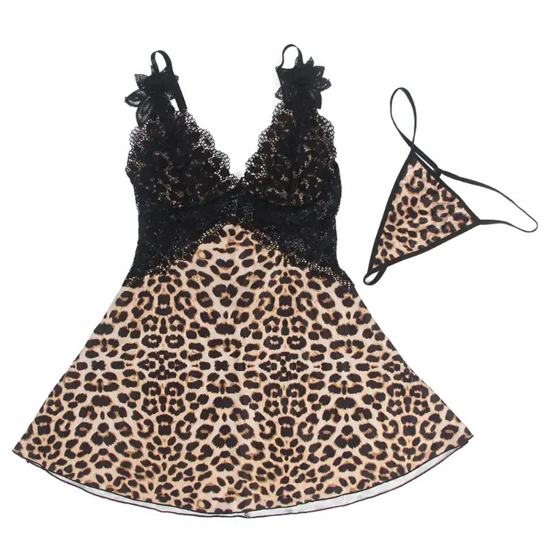 Babydoll - 2 Pcs V Neck Lace Stitching Strap with Flower Sleepwear - Frisky Business Adult Sex Toys Shop