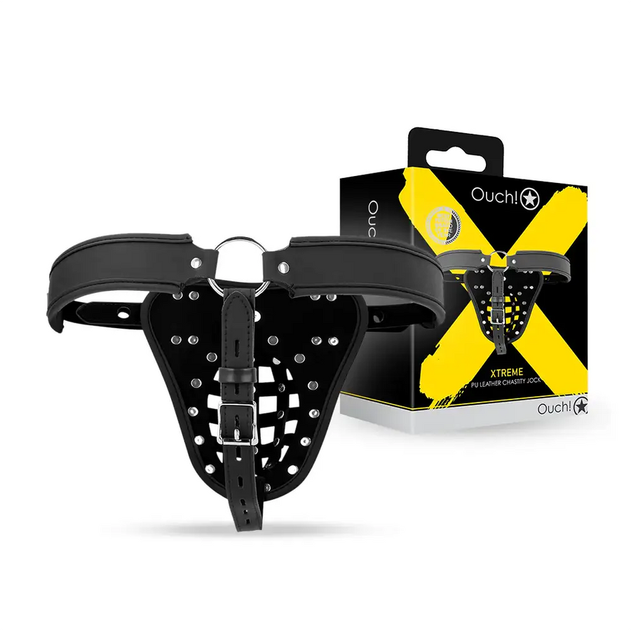 SHOTS Ouch! PU Leather Chastity Jock adjustable jock-style restraint accessory for secure and comfortable wear Singapore