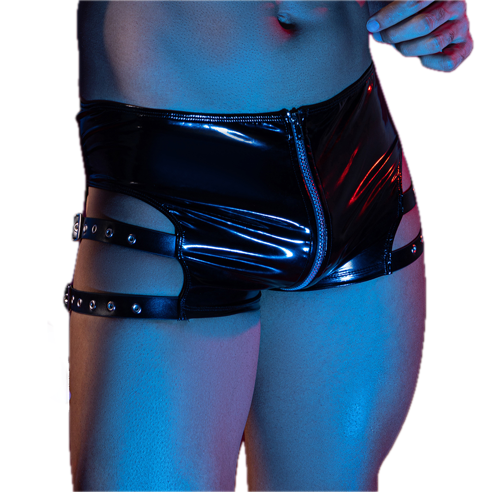 Skivvies - Sexy PU Leather Zipped and Hollow Male Underwear