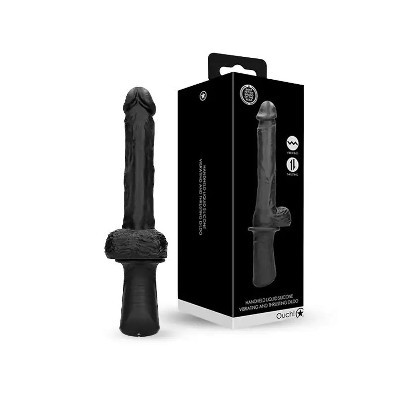 SHOTS Ouch! Hand Held Liquid Silicone Vibrating and Thrusting Sex Machine Black high-performance handheld sex machine with liquid silicone for interactive adult play Singapore