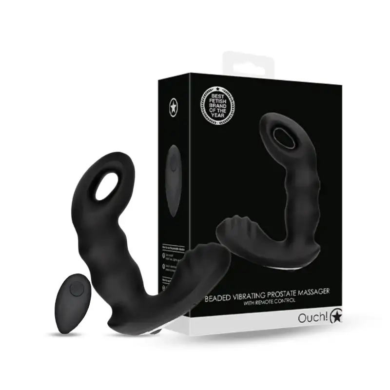 SHOTS Ouch! Beaded Vibrating Prostate Massager with Remote Control black ergonomic design adult toy Singapore