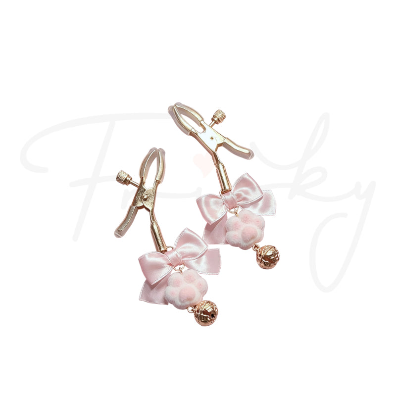 Velvet Kitten Bow Nipple Clamps with Copper Bell